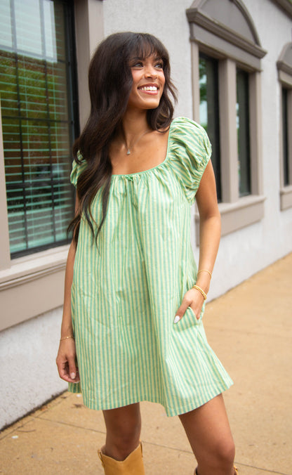 summer candy striped babydoll dress - green