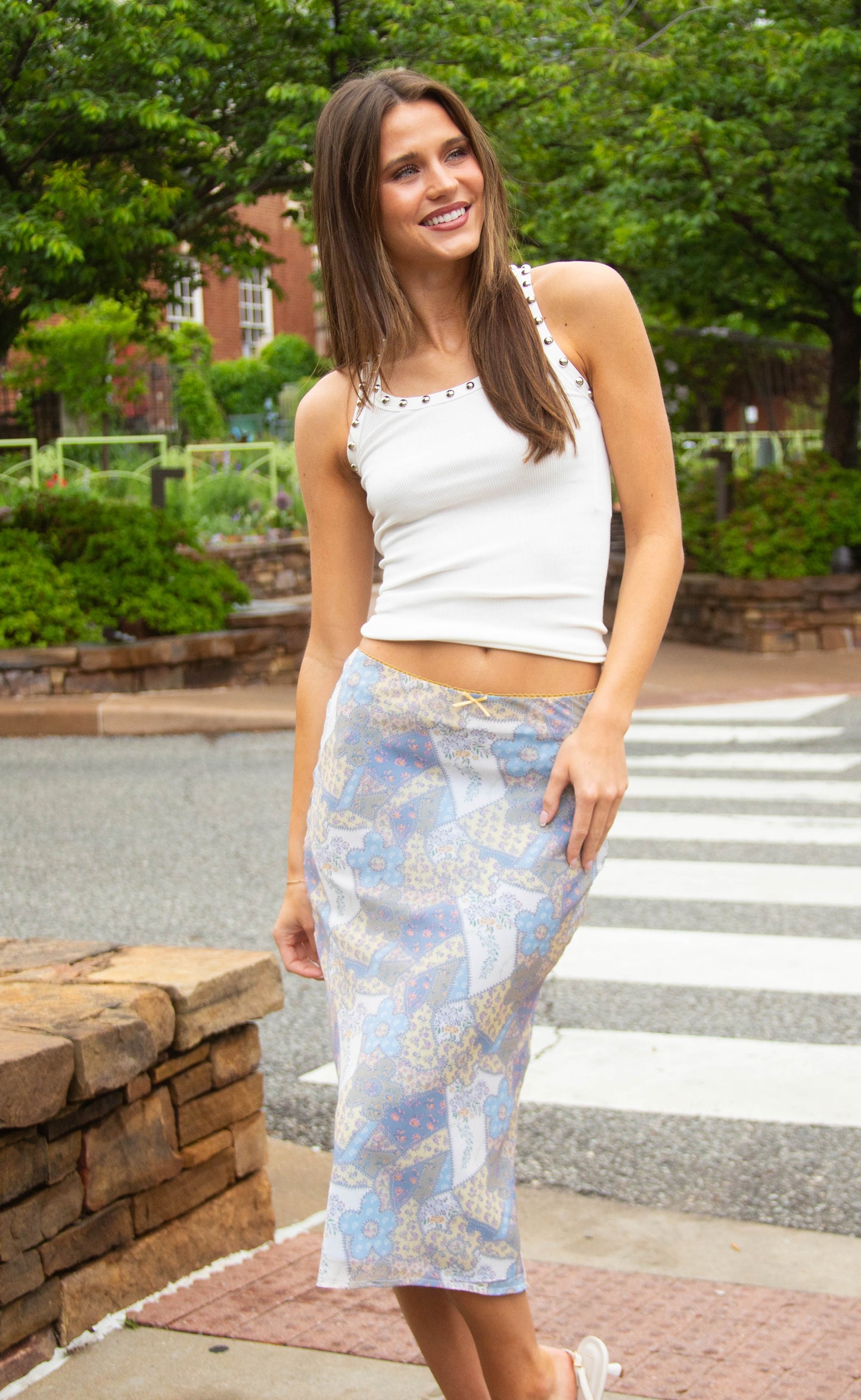retro bloom midi skirt