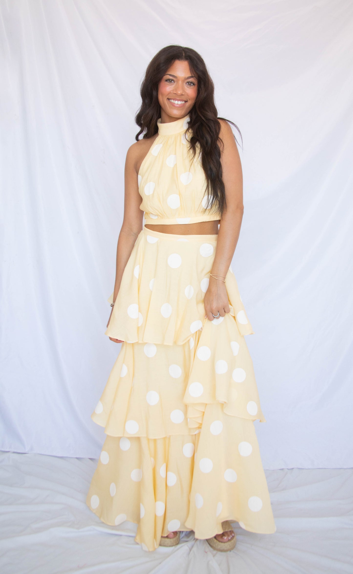 time goes on polka dot set - yellow