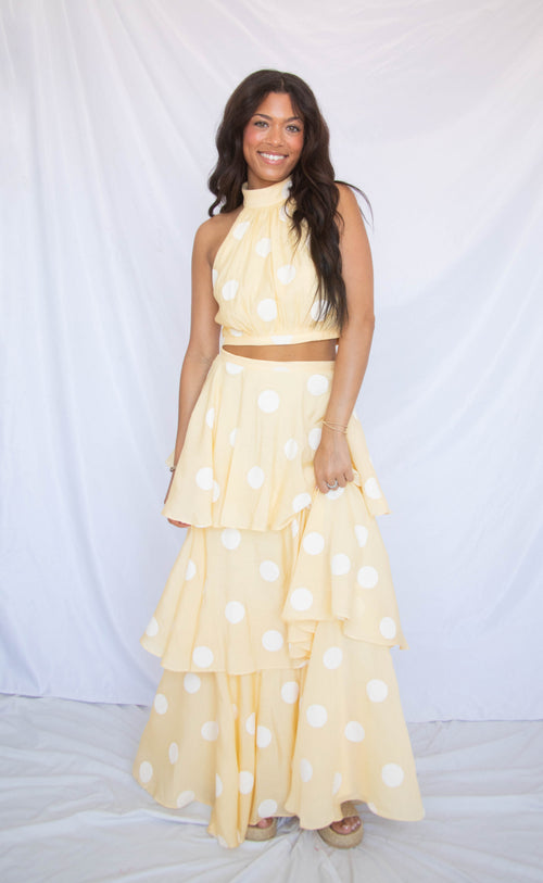 time goes on polka dot set - yellow