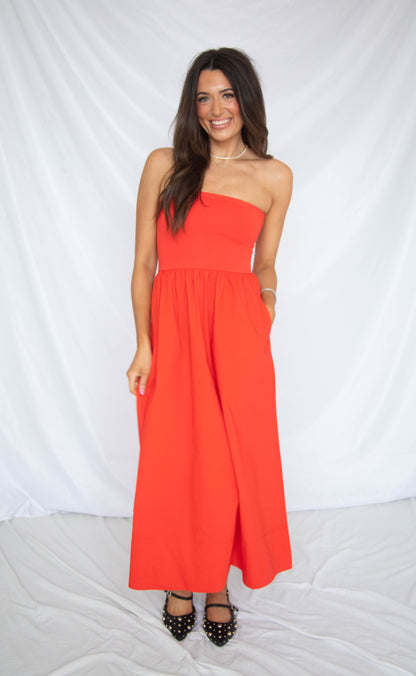 z supply: sunsought strapless midi dress - lychee