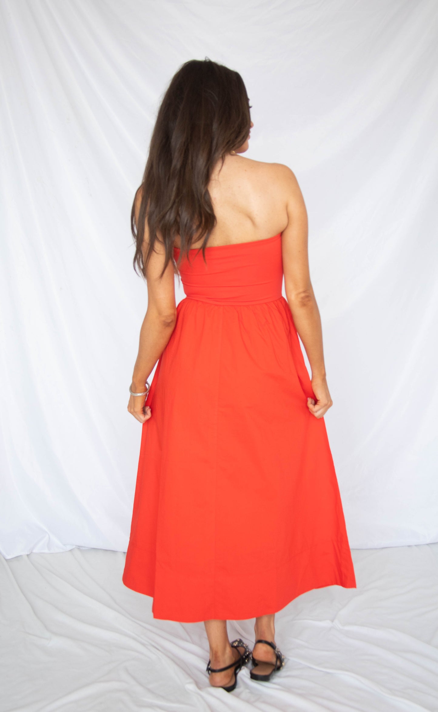 z supply: sunsought strapless midi dress - lychee