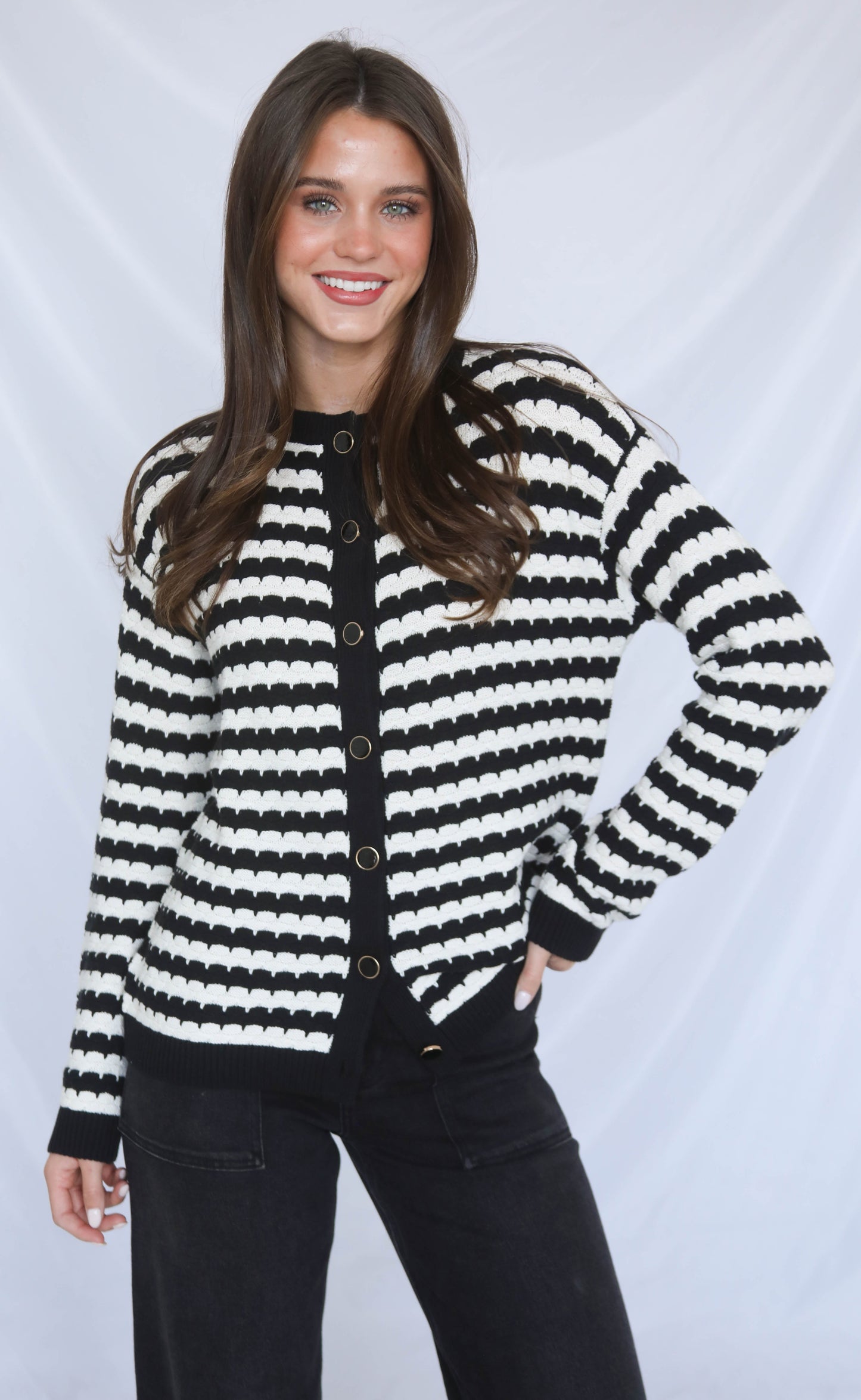 show me your mumu: inez cardigan - black and white stripe knit