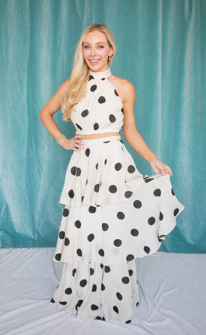 time goes on polka dot set - white