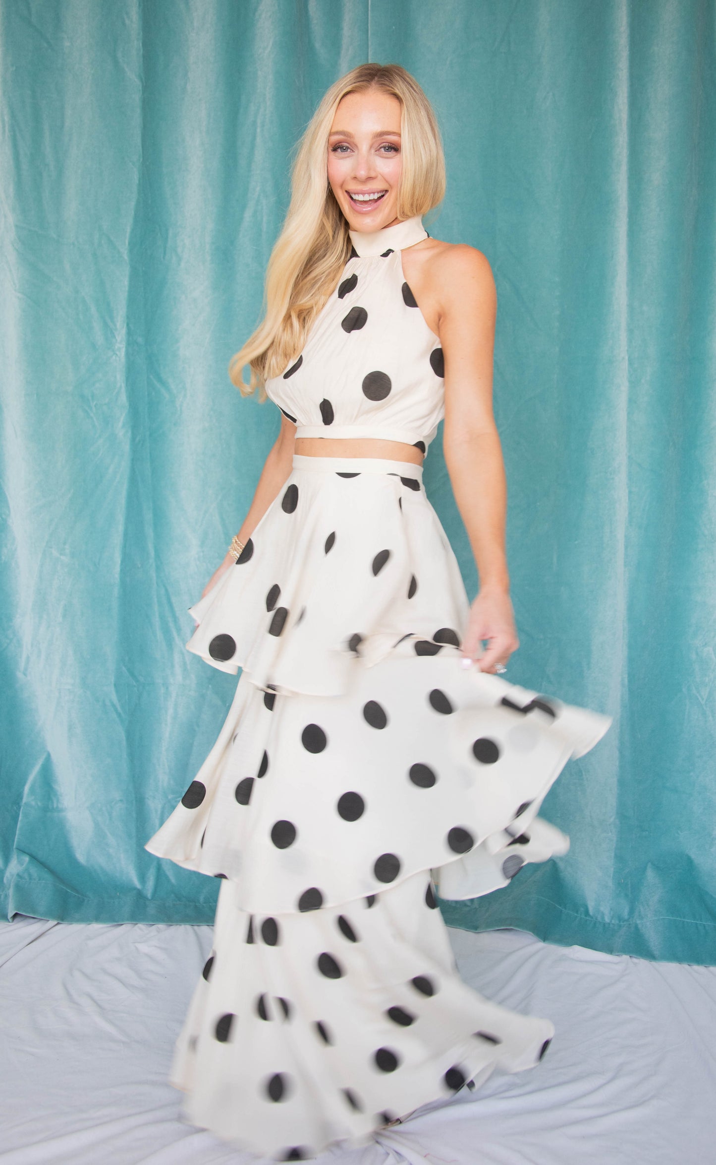 time goes on polka dot set - white