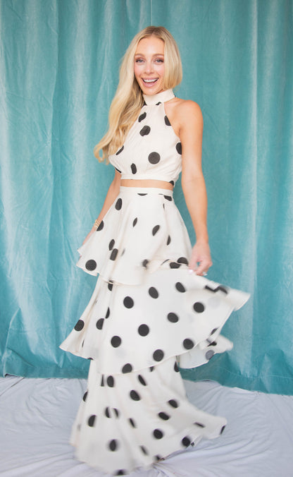 time goes on polka dot set - white
