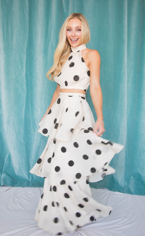 time goes on polka dot set - white