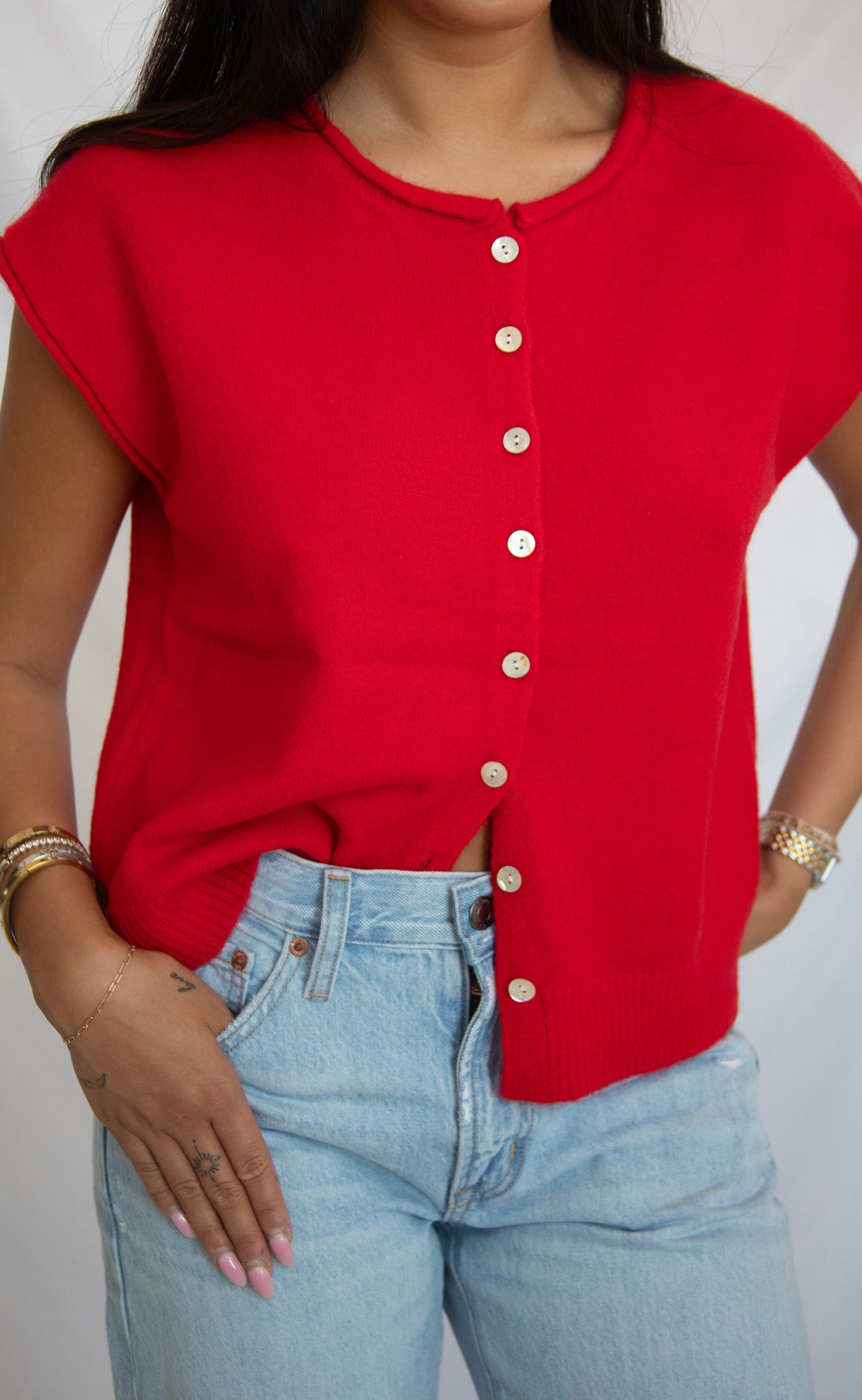 tell me more knit sweater - red