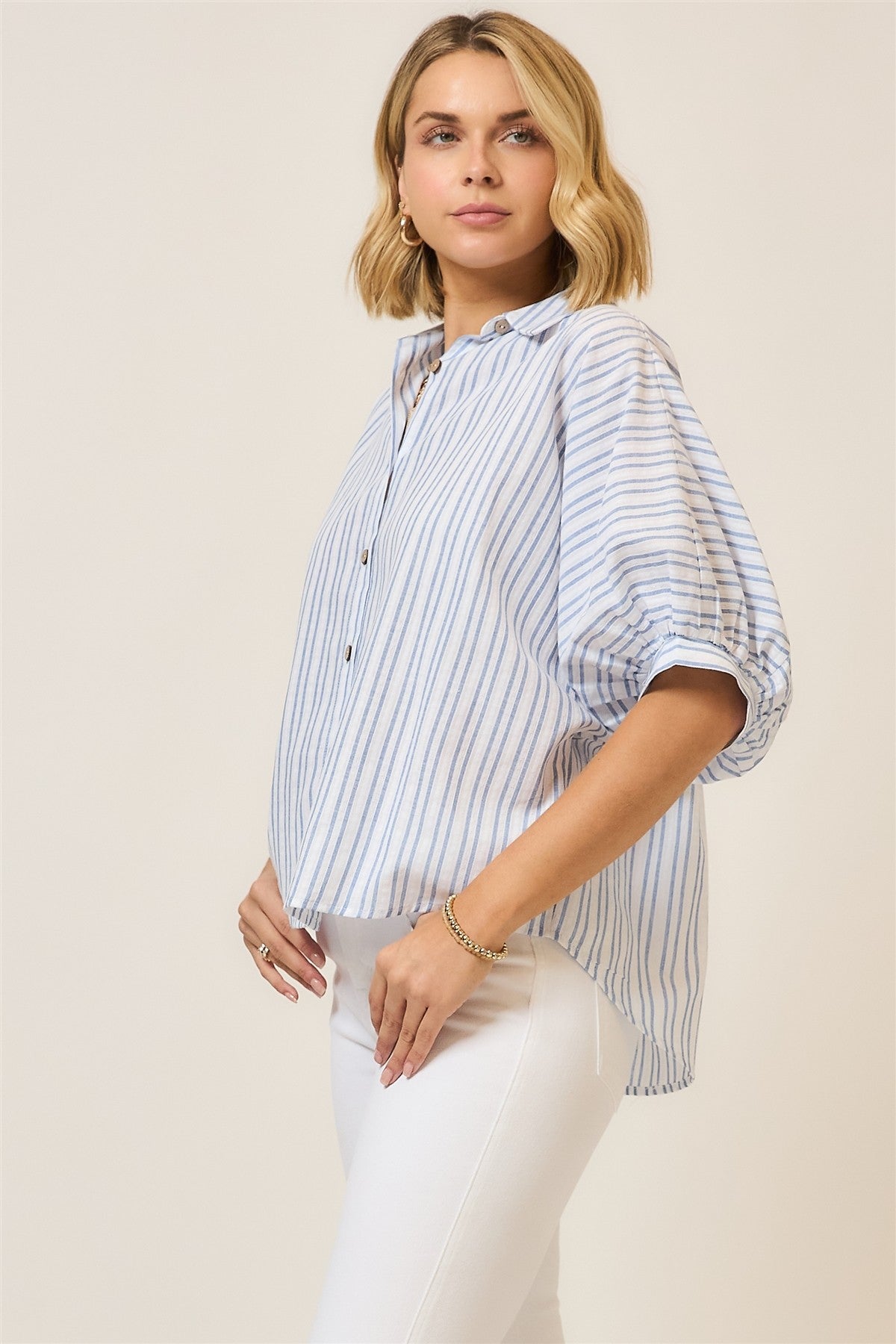 Curvy Striped Dolman Bubble Sleeve Top