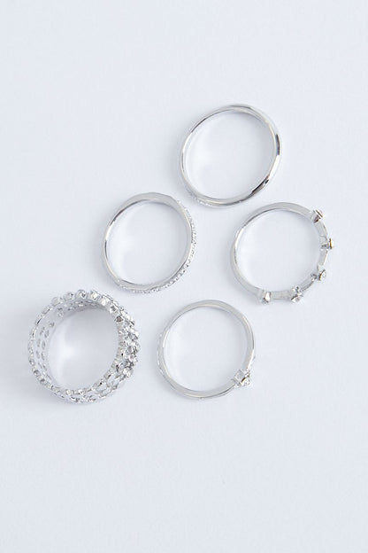 5 pack Silver Rings - Lianna