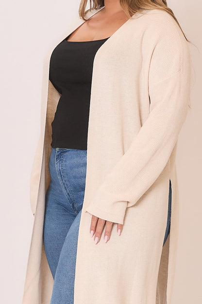 Curvy Knit Open Cardigan w/High Side Slits