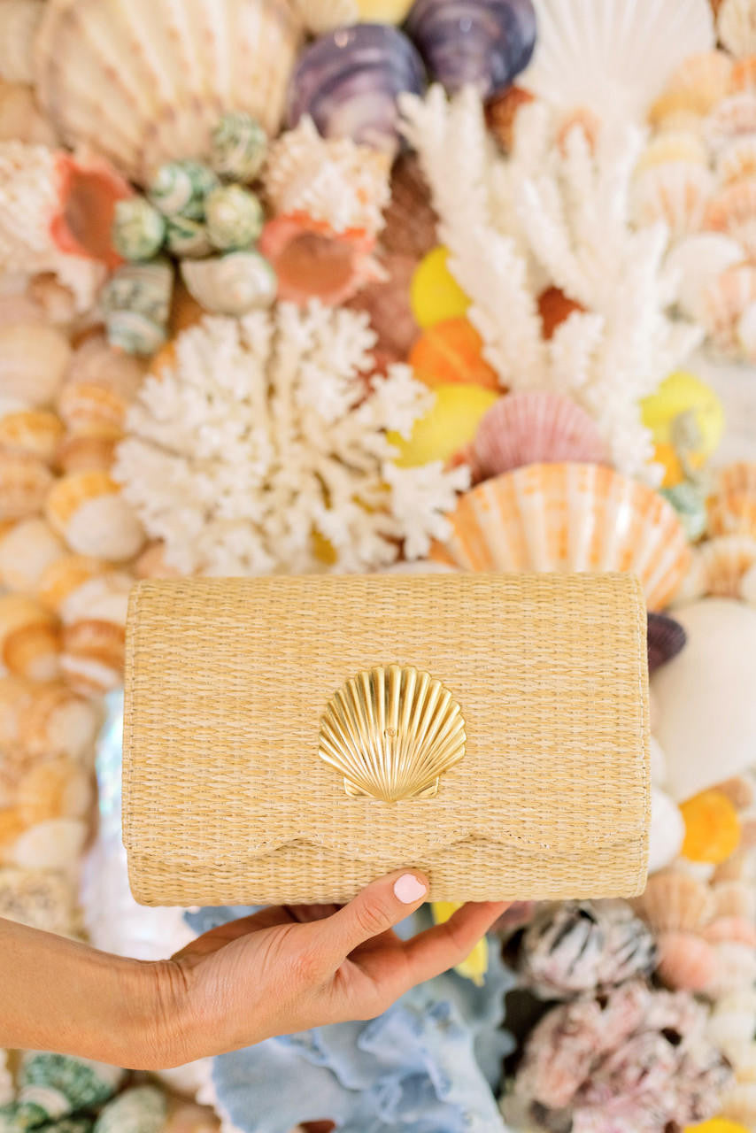 Scalloped Ruby Straw Clutch