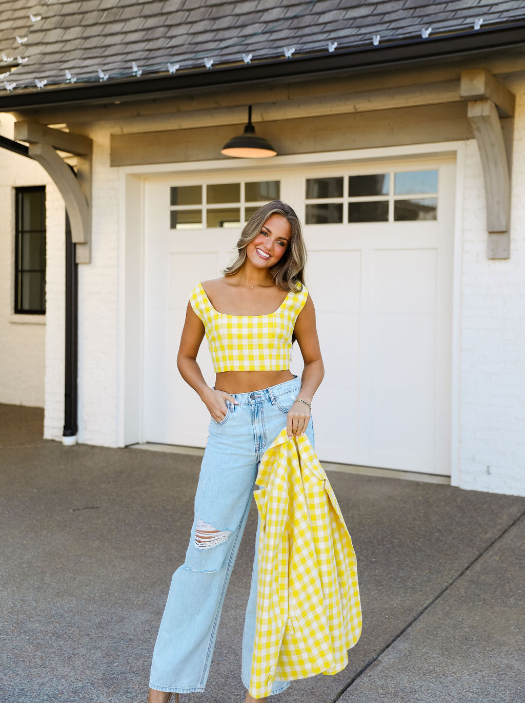 Sally Tweed Top - Yellow Plaid
