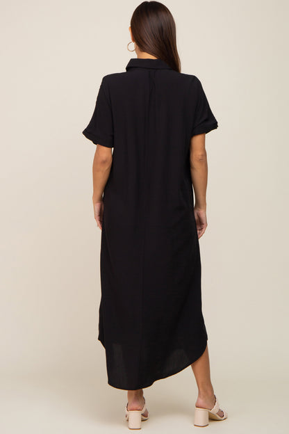 Black Button Down Maternity Midi Dress