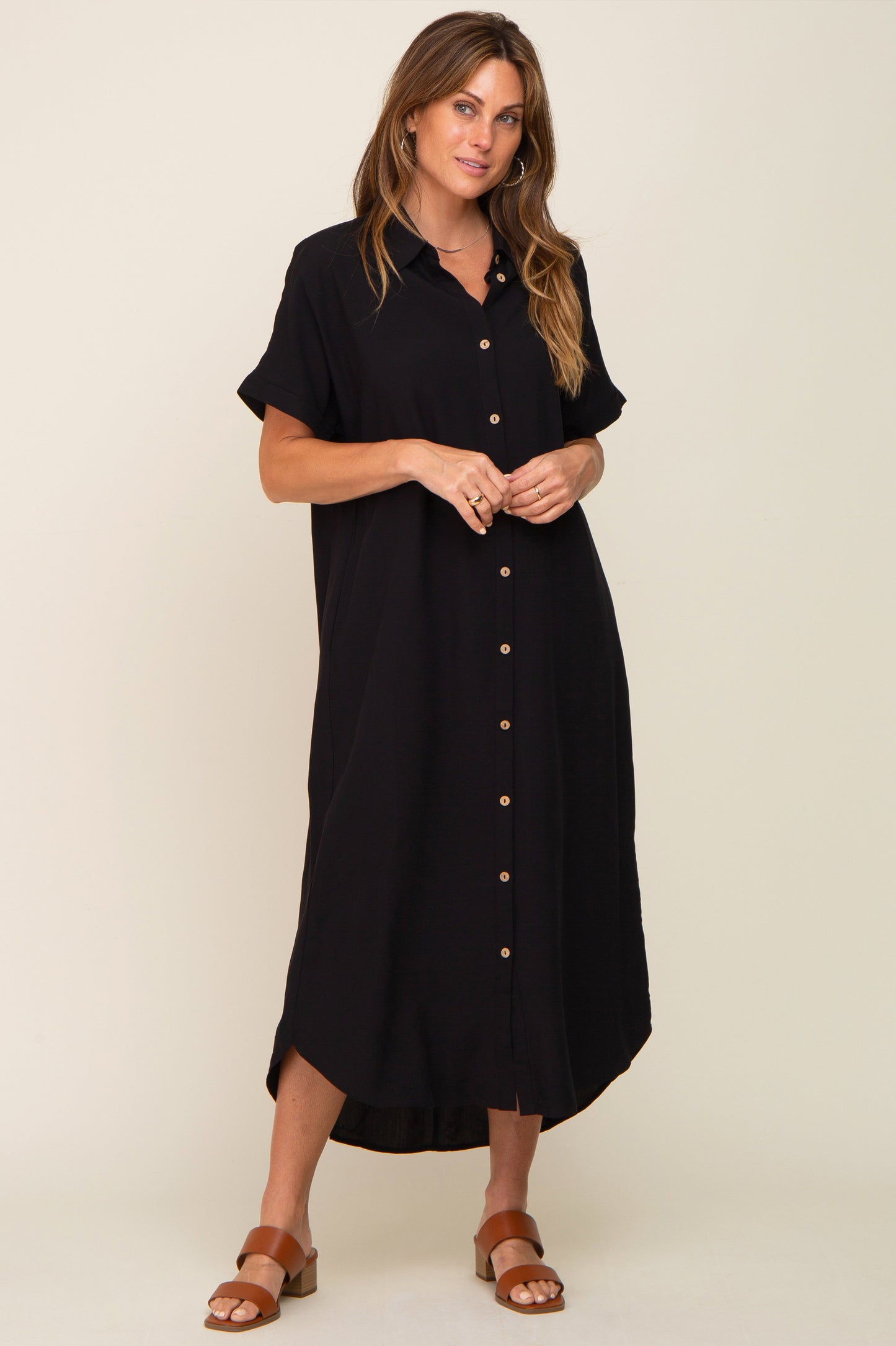 Black Button Down Midi Dress