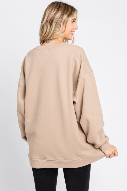 Beige Soft Knit Fleece Lined Sweatshirt