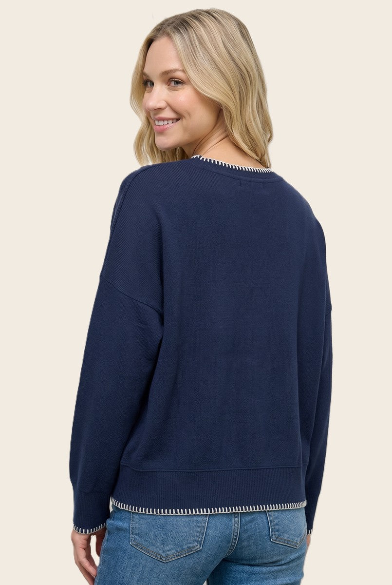 Blanket Stitched Rib Textured Top