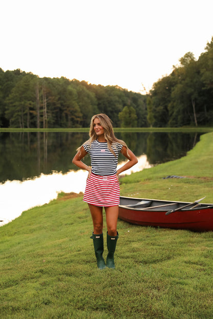 Stripe Coco Mini Skirt - Cherry Red