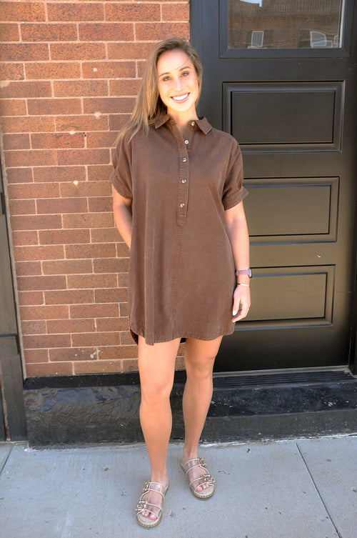 Bark Brown Mini Shirt Dress
