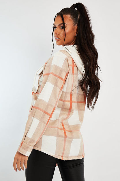 Beige Check Hooded Shacket - Destyn