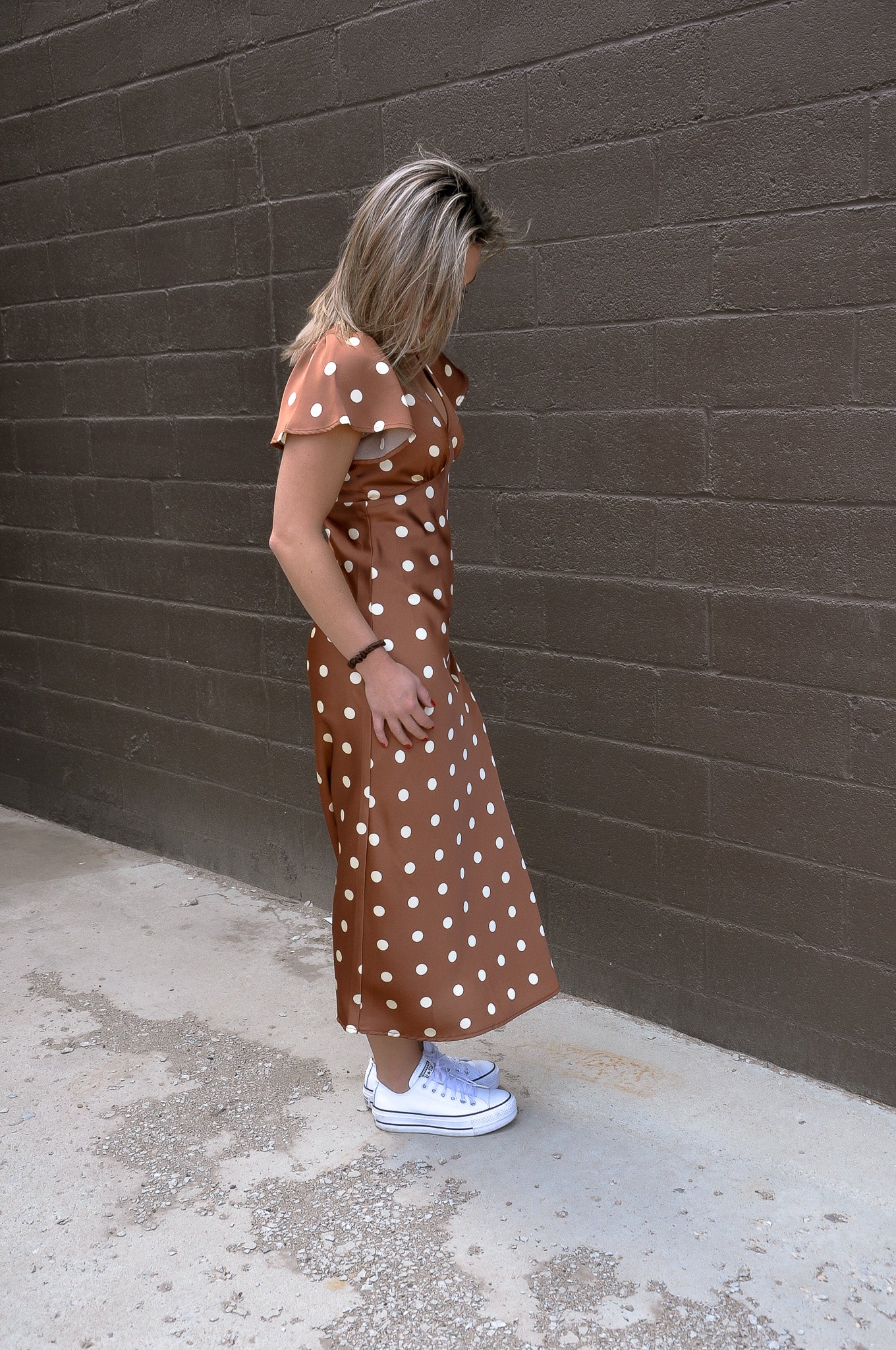 Bias Maxi Satin Polka Dot Dress