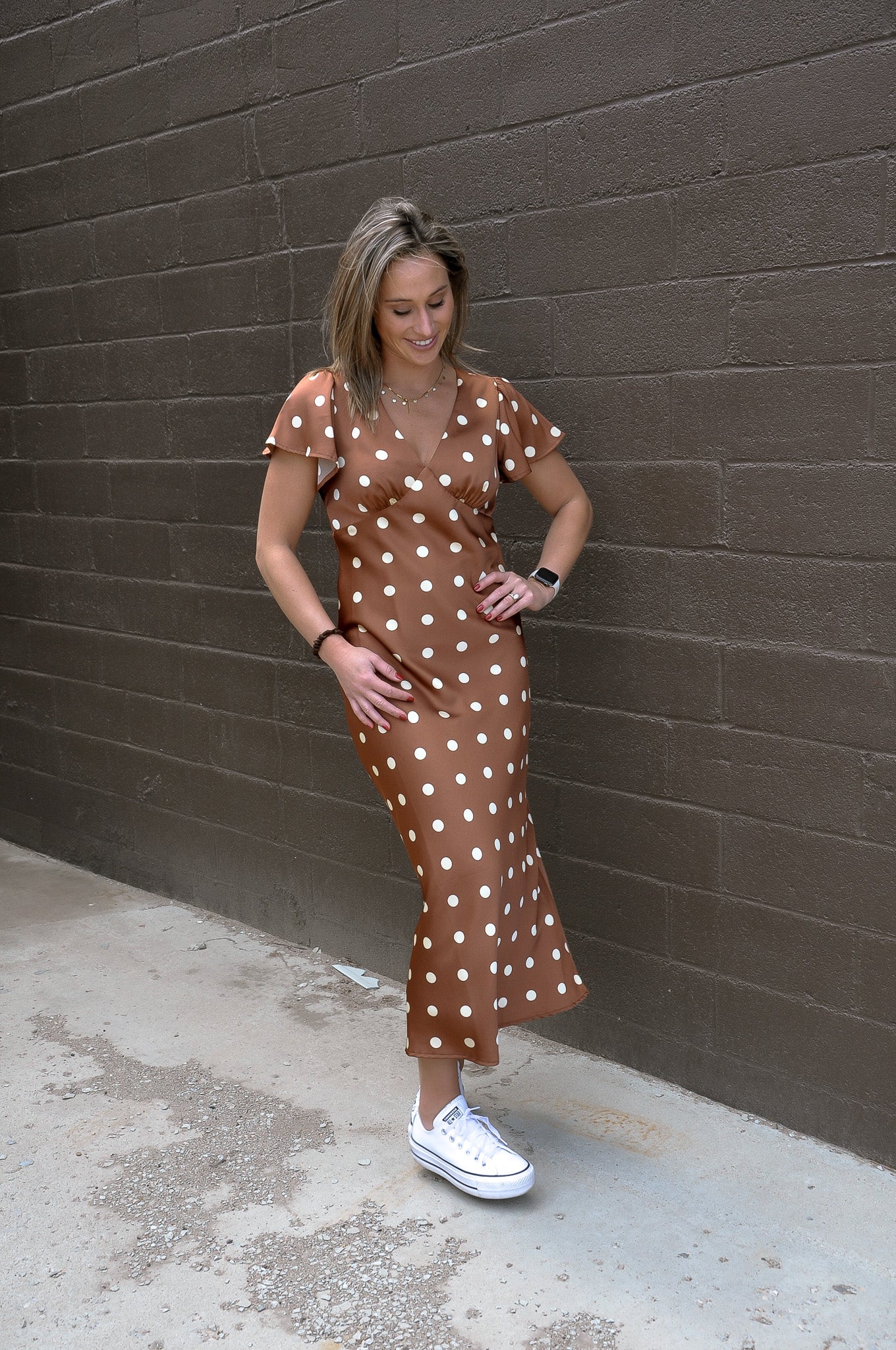 Bias Maxi Satin Polka Dot Dress