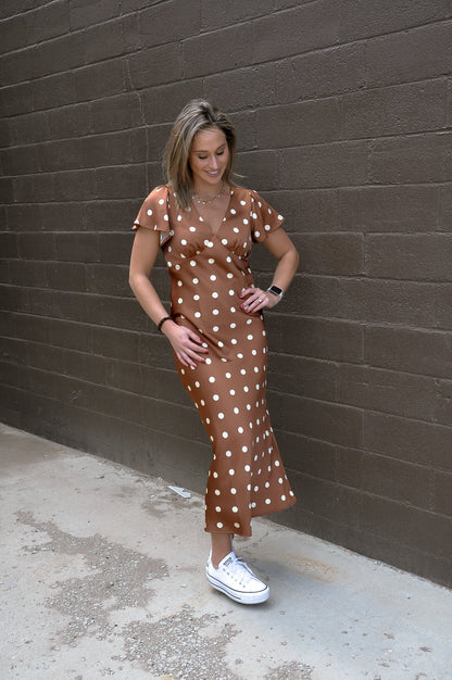 Bias Maxi Satin Polka Dot Dress