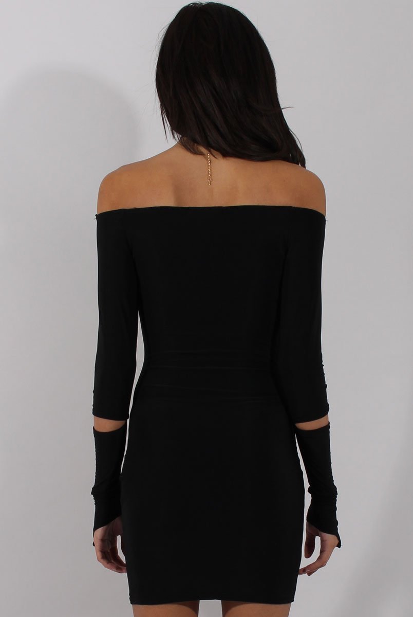Black Bardot Cut Out Elbow Dress - Jodie