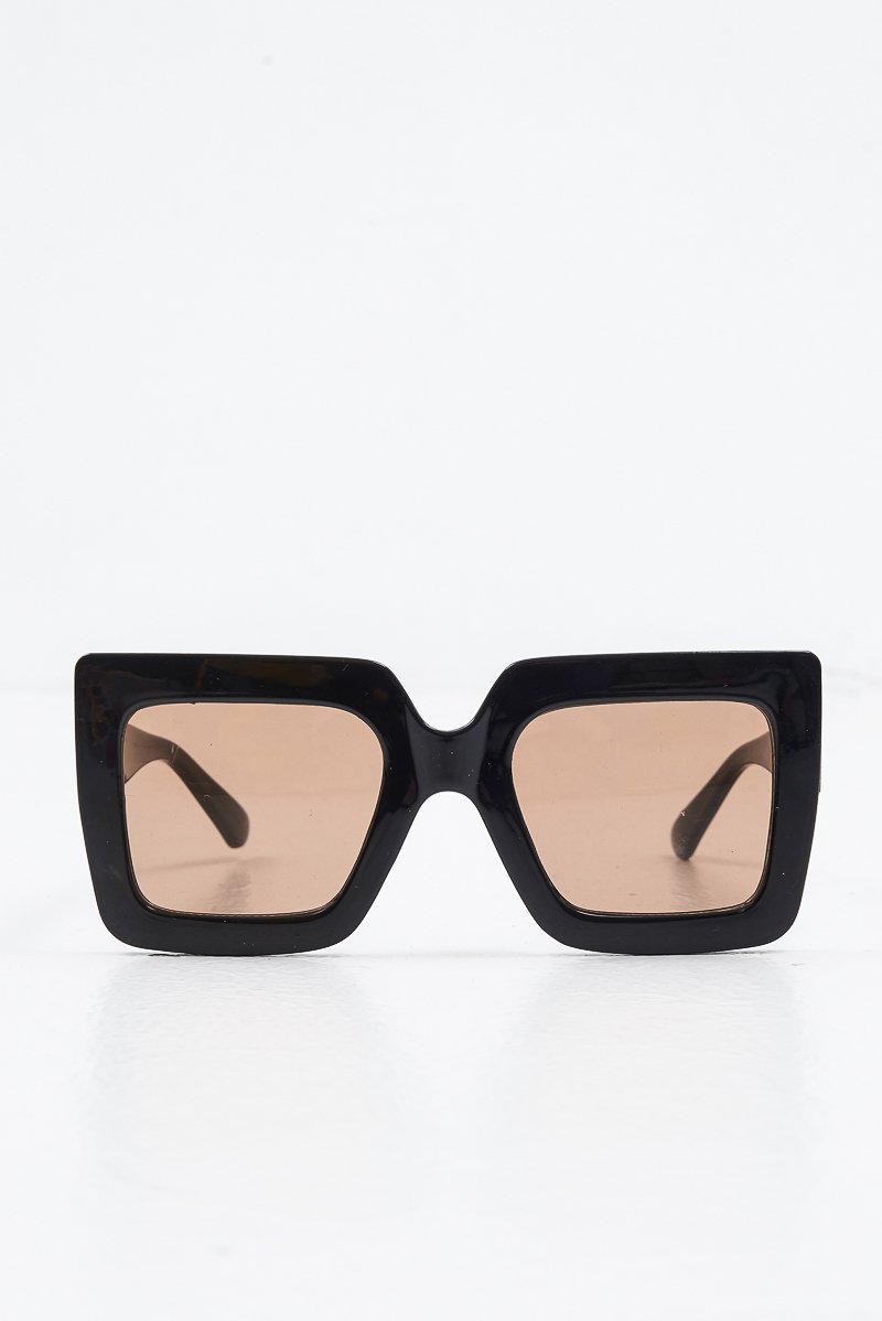 Black Brown Tinted Lens Oversized Square Sunglasses - Cyanna