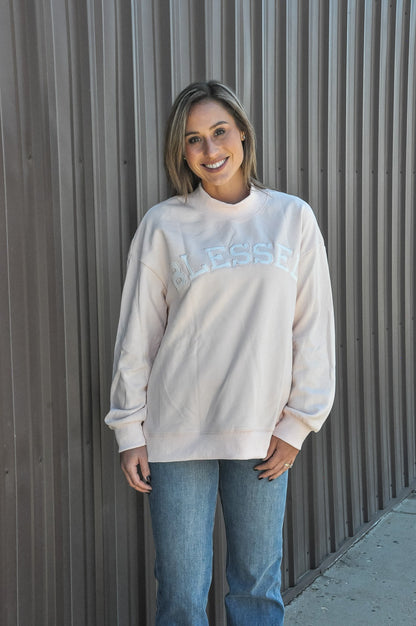 Blessed Embroidered Mock Neck Sweatshirt