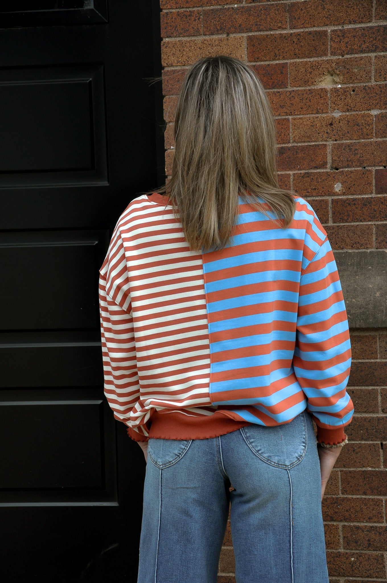 Blue Combo Contrast Striped Top