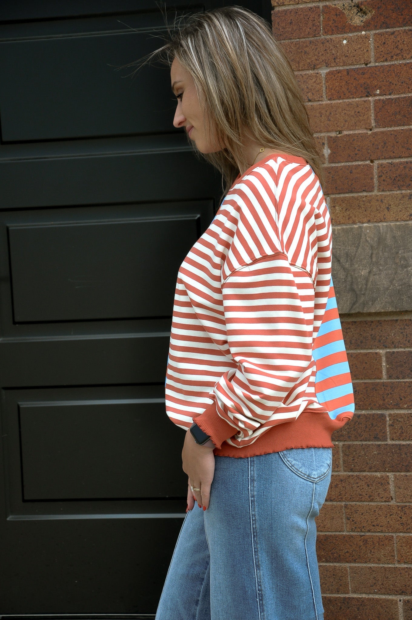 Blue Combo Contrast Striped Top