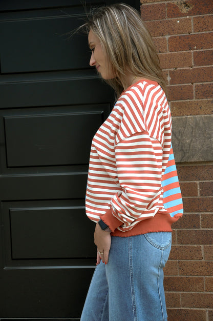 Blue Combo Contrast Striped Top