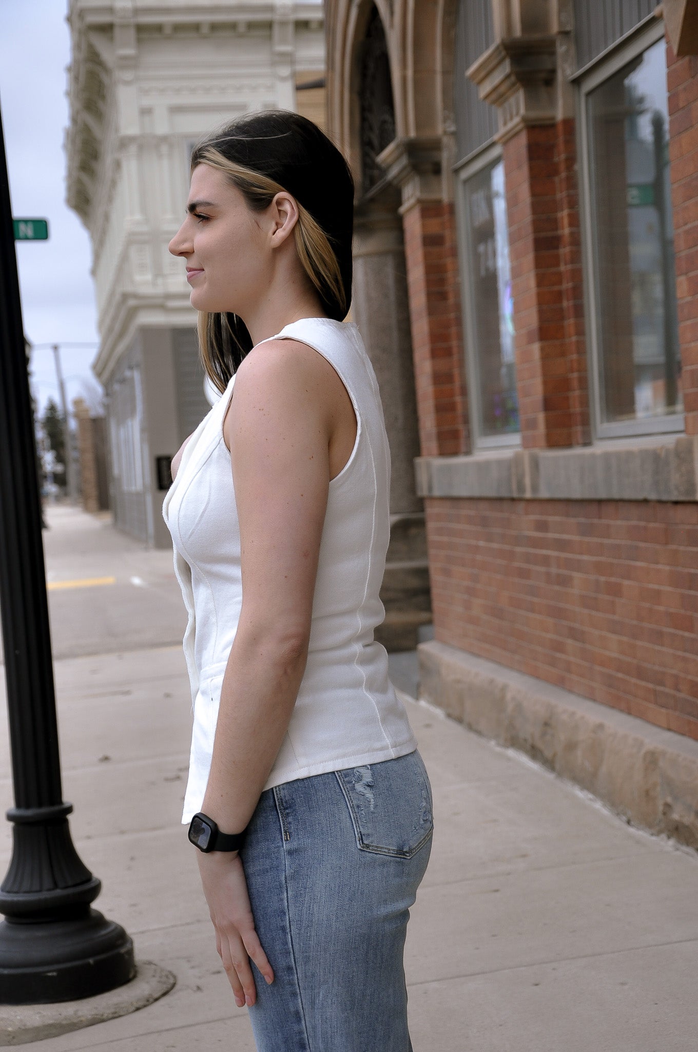 Button Front Sleeveless Denim Vest
