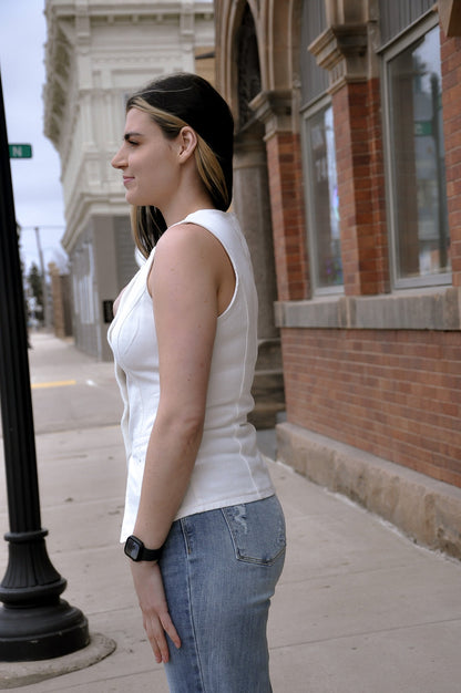 Button Front Sleeveless Denim Vest