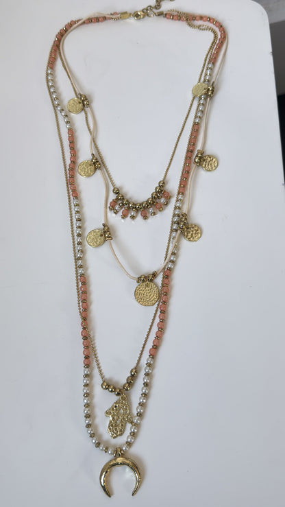 Poem Song Necklace, Coral/Pearl
