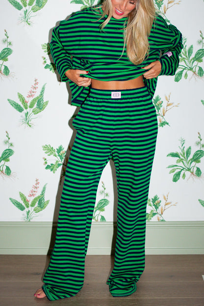 Oversized Long Sleeve Tee - Kelly Green/Navy Stripe