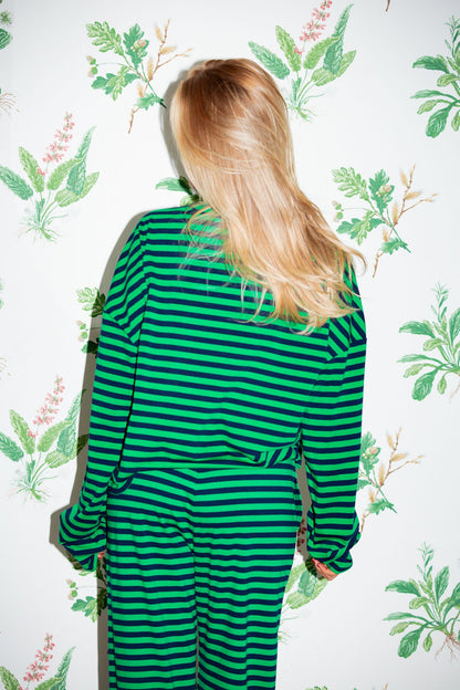 Oversized Long Sleeve Tee - Kelly Green/Navy Stripe