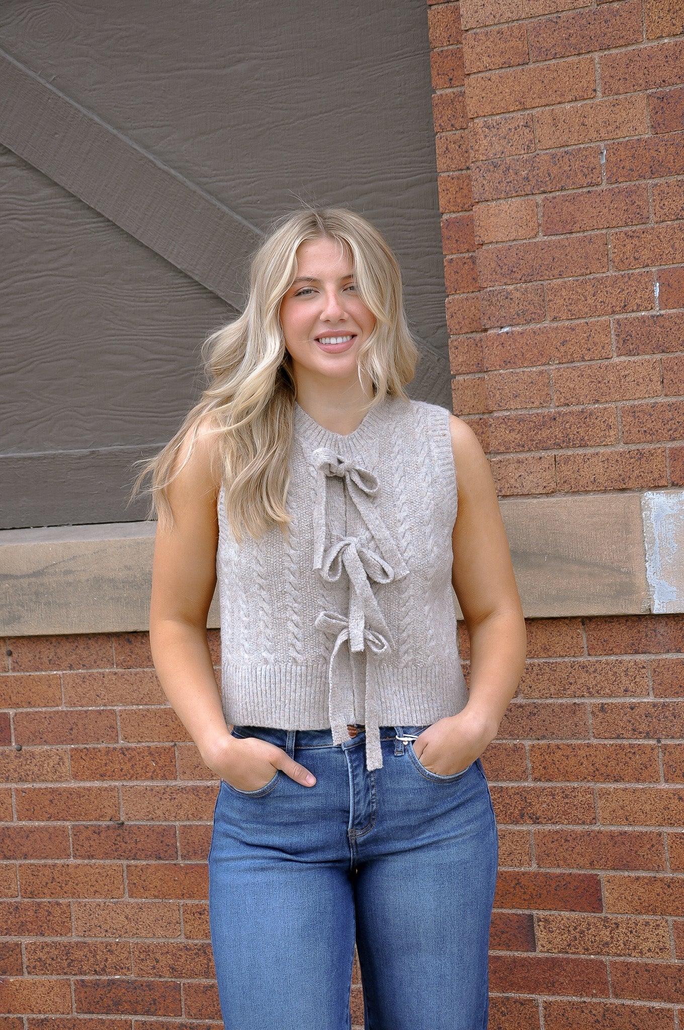 Cable Knit Bow Tie Sweater Vest
