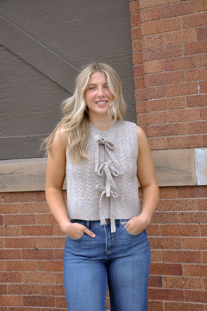 Cable Knit Bow Tie Sweater Vest