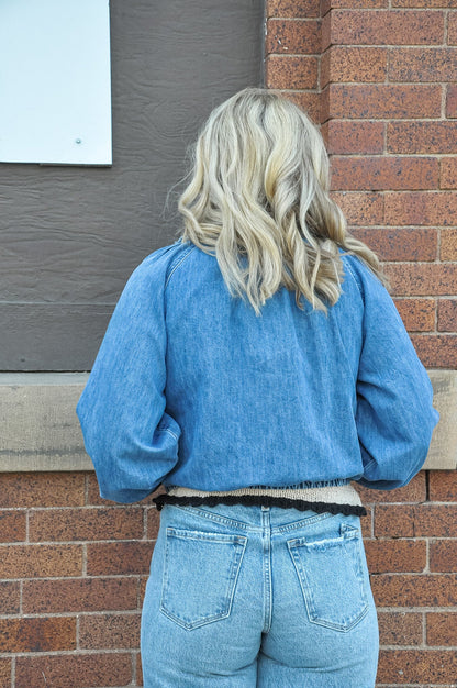 Chic Denim Ruffle Jacket
