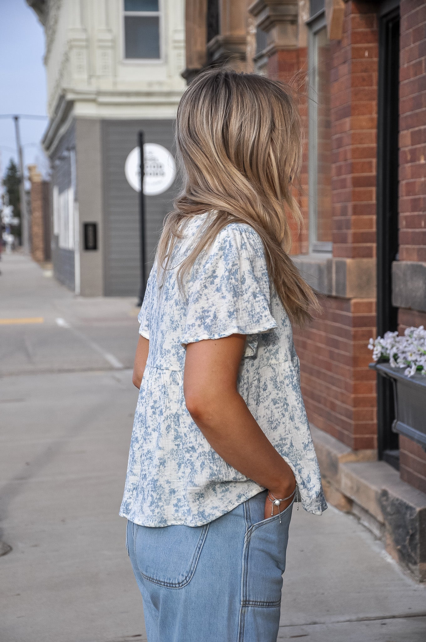 Cloud Print Gauze Peplum Top