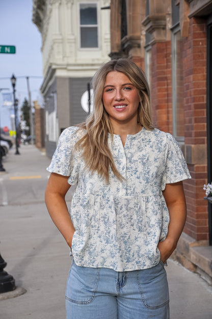Cloud Print Gauze Peplum Top