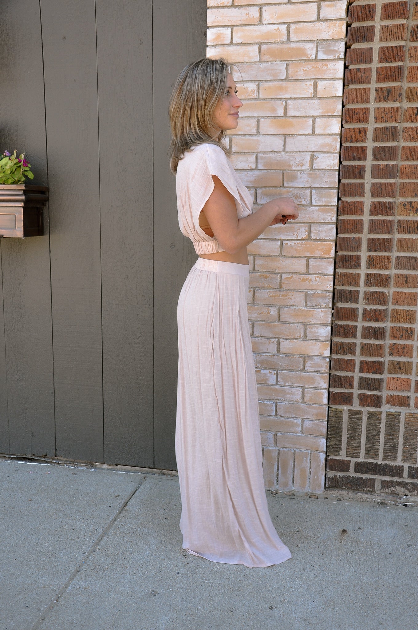 Collared Wrap Top & Wide-leg Pants Set