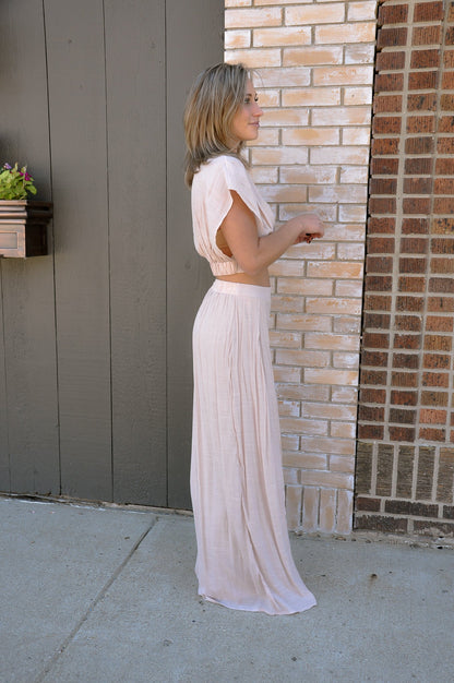 Collared Wrap Top & Wide-leg Pants Set