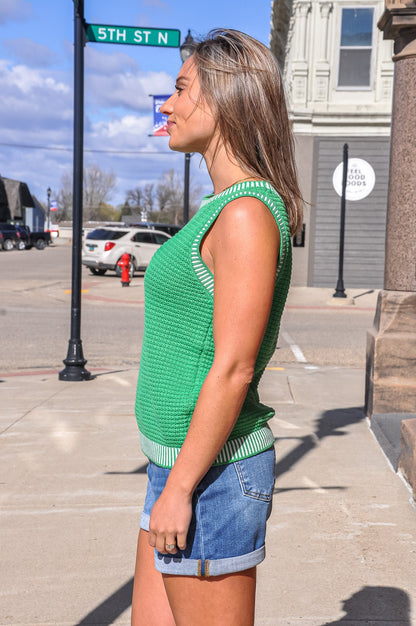 Color Accented Rib Waffle Sweater