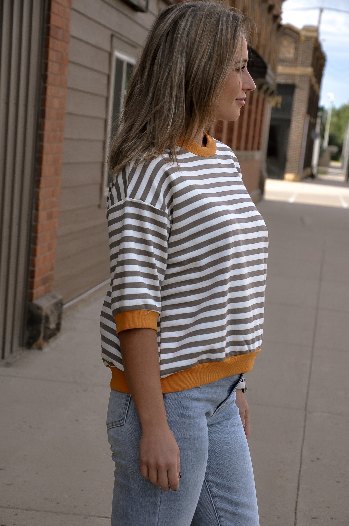 Colorblock Trim Stripe Short Drop Sleeve Top