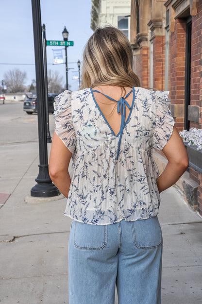 Contrast Piped Textured Floral Ruffle Tank