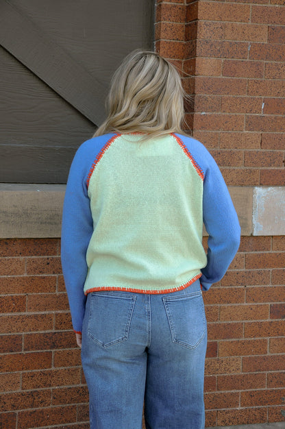 Contrast Stitch Raglan Knit Cardigan