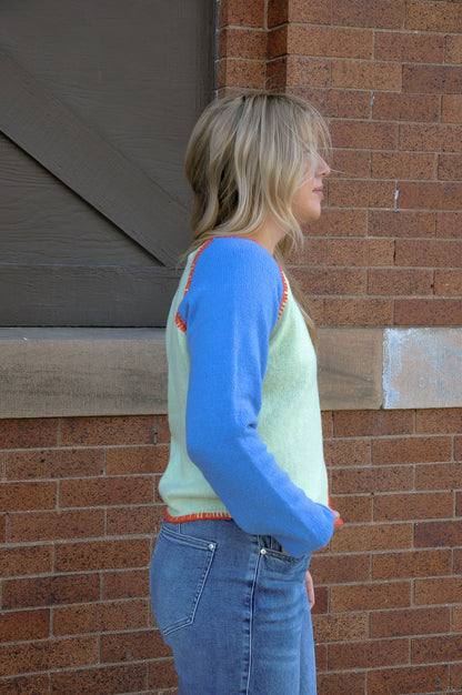 Contrast Stitch Raglan Knit Cardigan